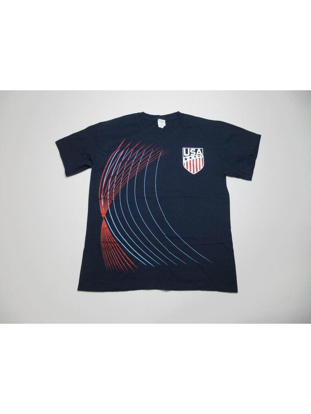Keya Mens Striped Soccer USMT USA Futbol Football T-Shirt Short Sleeve Sz M Blue